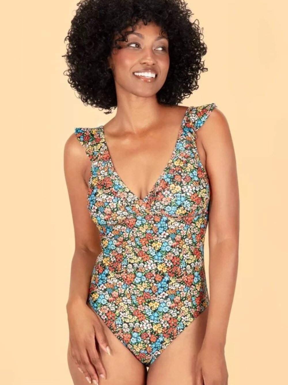 NEW Lands' End Women's Floral Print Full Coverage Ruffle One Piece Swimsuit - XL